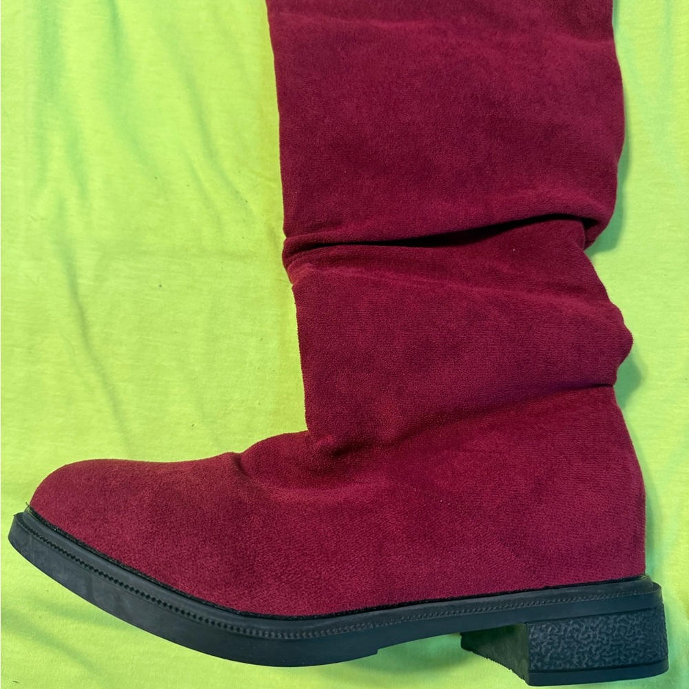 Wine Red Suede Mid-Calf Boots